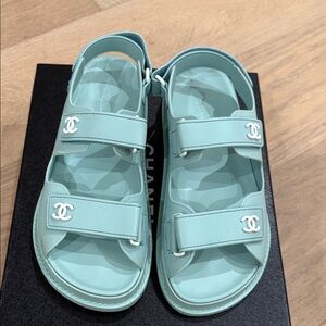 Pre loved authentic rubber CHANEL Mint Green Dad Sandals